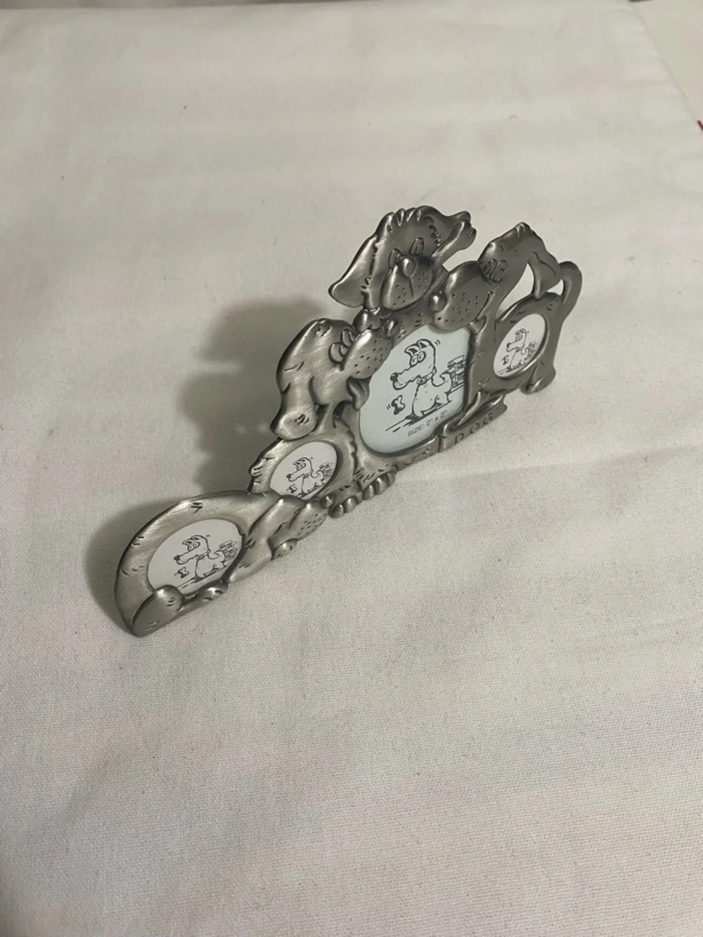 Vintage Dog Family Metal Picture Frame collage Pewter Tone Multi openings